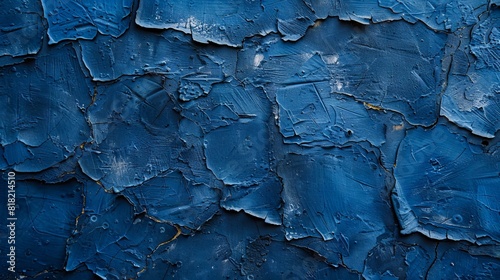 A close up of blue paint peeling off a wall.