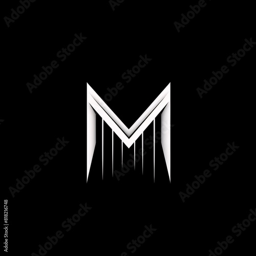 Letter M logo icon design template elements, white and black color on black background
