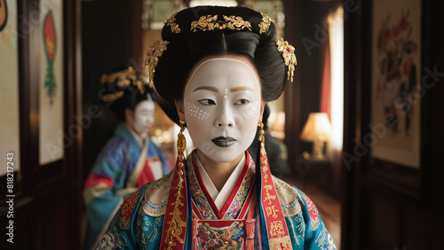 portrait photography of traditional Chinese women dressed in traditional chinese outfits, Tang Dynasty and the Ming Dynasty, báimù, 白面 aesthetic
