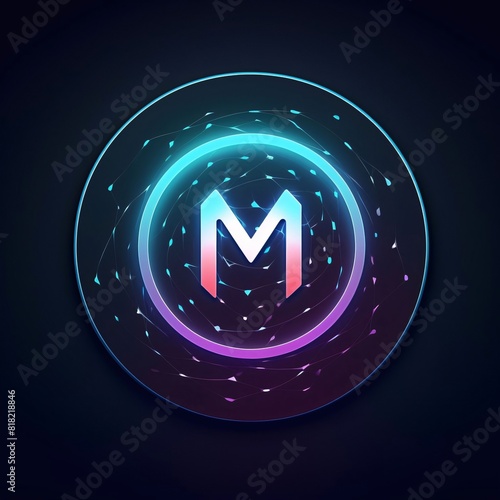 Vector letter M in glowing neon style. Futuristic technology style.