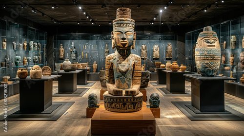 Interior of a museum displaying numerous statues and vases