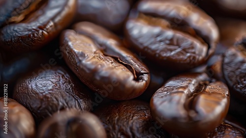 Coffee beans in a close up view.