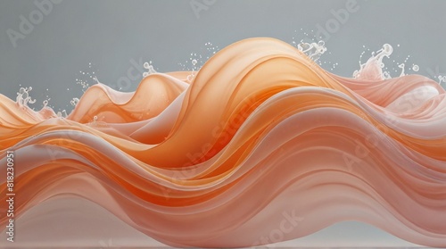 Intricately flowing peach full white waves on light background. Smooth curvy shape fluid background. Transparent smooth wave. Colored smoke whiffs and swirls