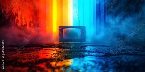 Vintage TV displaying static, glitches, distortion, and color bars caused by interference. Concept Vintage TV, Static, Glitches, Distortion, Color Bars, Interference