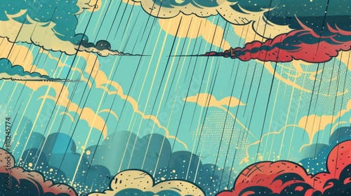 vintage comic book style torrential downpour abstract background