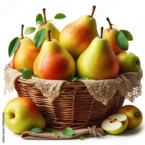 pears in a basket Isolated on white background