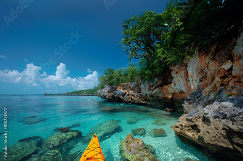 Daytime kayaking near clear coastal cliffs AI by generates