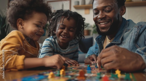 LGBTQ parents and their children playing a board game in the living room