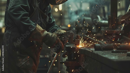 skilled worker grinding metal in industrial workshop craftsmanship and manual labor photography