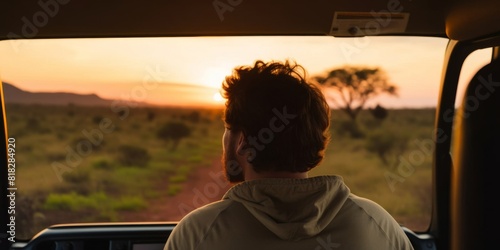 Man looking at the view during a safari drive at dusk