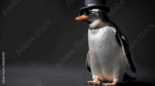 Stylish Penguin in Shades and Bowler Hat, Left Side Reserved for Text