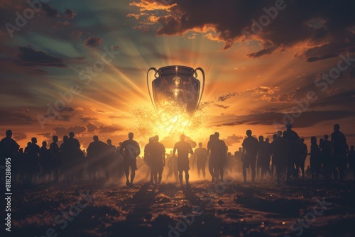 Surreal Champion Cup Trophy as a Beacon of Light: Global Symbol of Victory and Unity