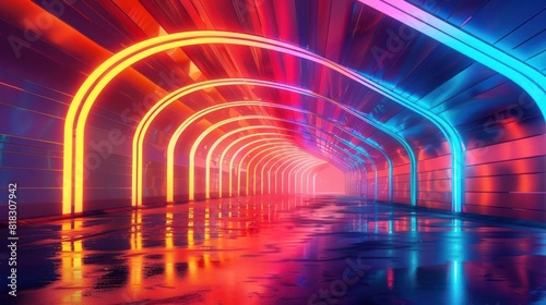 Contemporary Bridge Illuminated by Dynamic Light Show A Vivid Urban Digital Painting