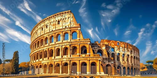 Roman Colosseum in desert ruins of ancient Roman empire historical landmark. Concept History, Architecture, Landmarks, Ancient Civilizations, Travel