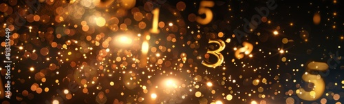 Many gold numbers on a black background