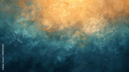 Abstract painting in blue and yellow colors.