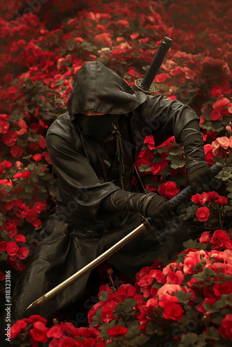 Ninja em um campo de begônias - Wallpaper HD