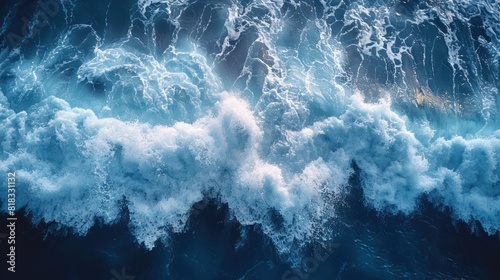 top view waves in ocean Splashing water