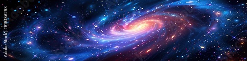 Vibrant Art of a Spiral Galaxy Adorned with Neon Stars