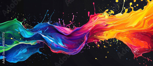 Liquid floating colorful, color splash in rainbow colors isolated on black background 