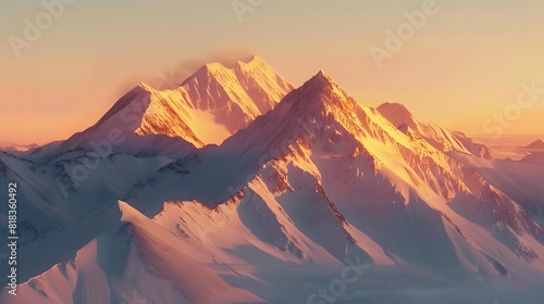 朝日に照らされる雪山