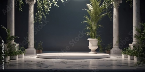 Podium background column pillar stage stand in greek style, Background podium column roman luxury greek white ancient display product classic. 