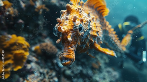Diver in a seahorse costume executing a dive