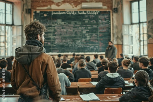 College students attending classes in the classroom