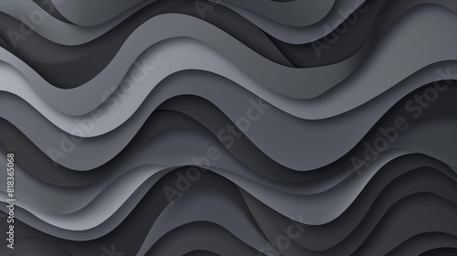 Abstract gray wave background with 3d paper cut effect. Vector illustration of dark wavy pattern for design, banner or poster. Flat lay black geometric texture.