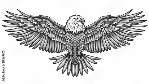  Bald eagle with talon claws forward and wings spread. Animal bird sketch. Vector illustration in vintage engraving 3d