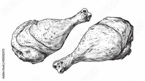  Fried and roasted chicken thigh leg. Cooking meat sketch vector illustration 3d avatrs set vector icon, white background, black colour icon