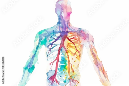 Cute watercolor clipart of the human upper torso anatomy on a white background