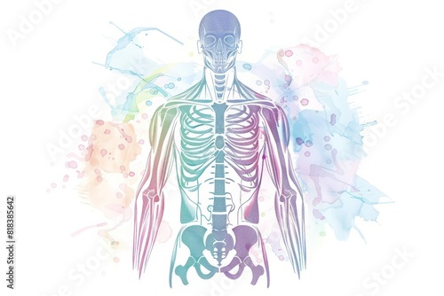Cute watercolor clipart of the human upper torso anatomy on a white background