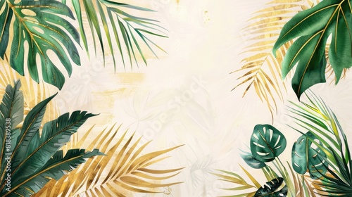 The gold palm leaves and tropical palms make a beautiful background for contemporary botanical prints for any wall. 