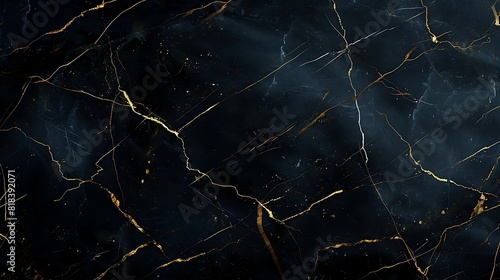 Abstract dark blue marble texture with golden veins.