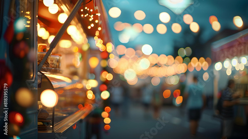 Generative AI, Food truck street festival, blurred lights background, atmospheric bokeh, muted colors PHOTOGRAPHY