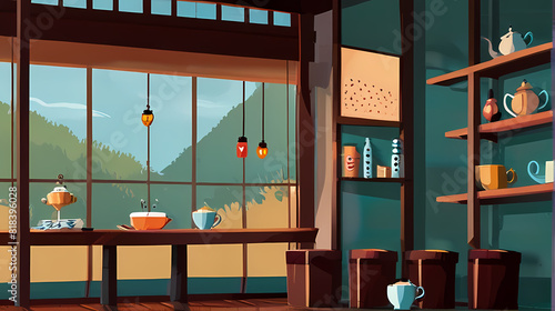 Illustration background of a tea cafe view