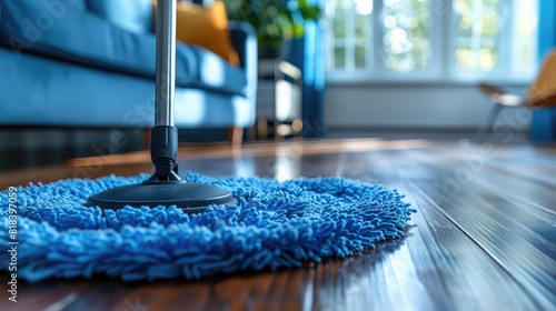 Maintaining the Shine: Cleaning a Hardwood Floor with a Mop, Depicting the Concept of Cleanliness and Care