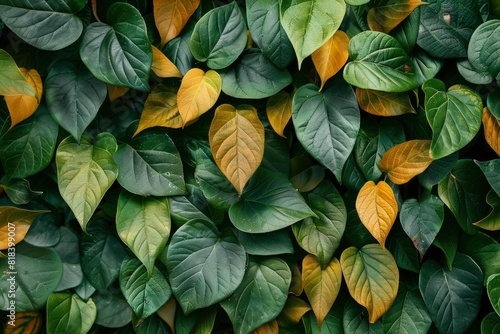 The background image that is green, the colors of the autumn leaves are perfect, suitable for seasonal use - generative ai