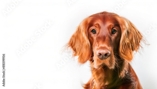 Irish setter dog - Canis lupus familiaris - is a breed of gun dog, and family dog with long, silky red or chestnut color. It requires frequent brushing to maintain its condition and keep it mat free