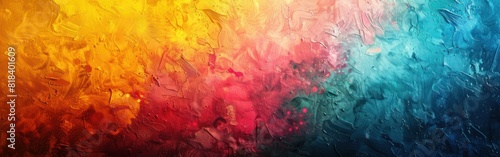 Colorful Abstract Rainbow Painting with Pink, Yellow, and Turquoise Gradient on Noisy Grain Texture - Background Banner Illustration