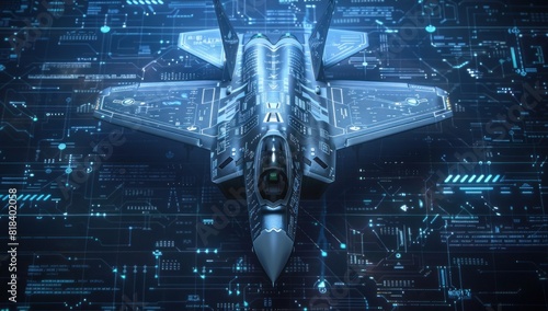 A F20 fighter jet is depicted in the center of an air battle map with data and holographic images against a blue background