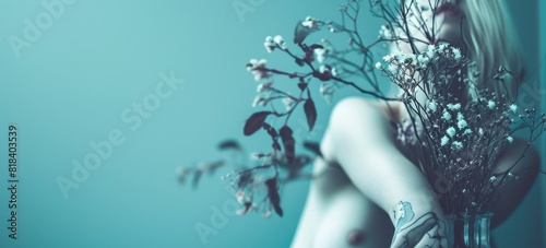 Sexy Nude Caucasian Woman. Naked Girl. Sexy Naked Caucasian Woman Spa Concept with Copy Space. Ai generated image. 