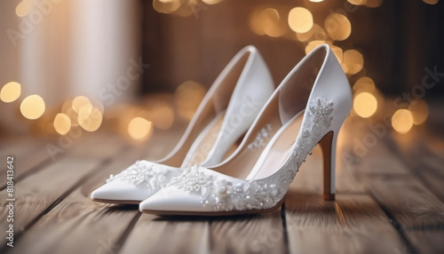 White wedding shoes close up, ai
