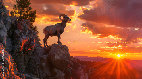 A ram standing proudly on a rocky cliff edge