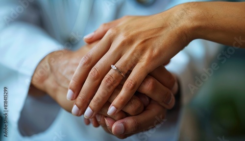 A Compassionate Doctor A close-up shot of a doctor's hands gently holding a patient's hand, conveying empathy and care