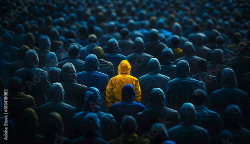Amidst the Sea of Sameness, a Lone Yellow Hoodie Emerges: The Struggle for Distinctiveness