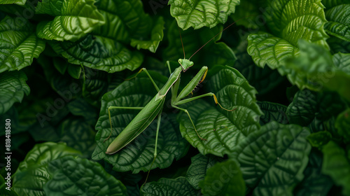 A praying mantis on the leave