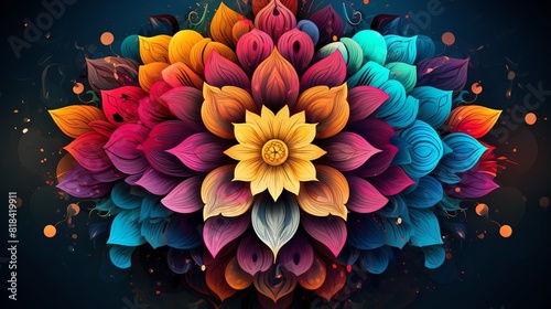 Create a colorful and vibrant symmetrical floral mandala with intricate details