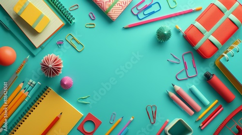 Bright school essentials hover magically against teal